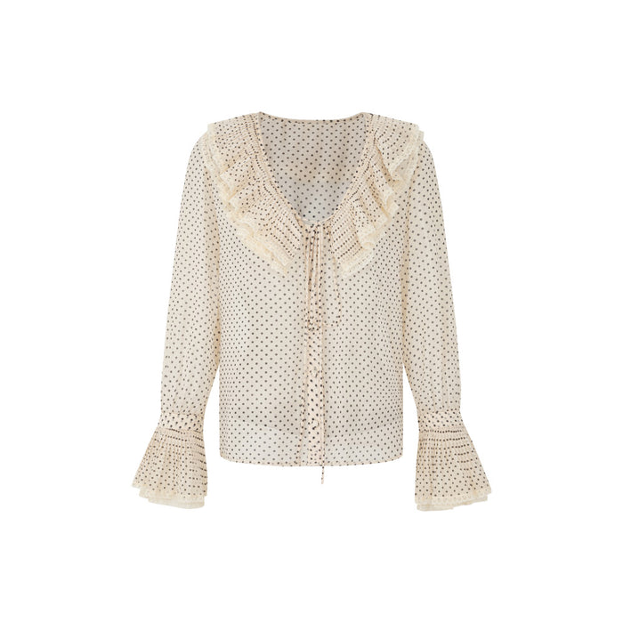 ASAYA4604 – Romantic Ruffle Polka Blouse 🤍✨