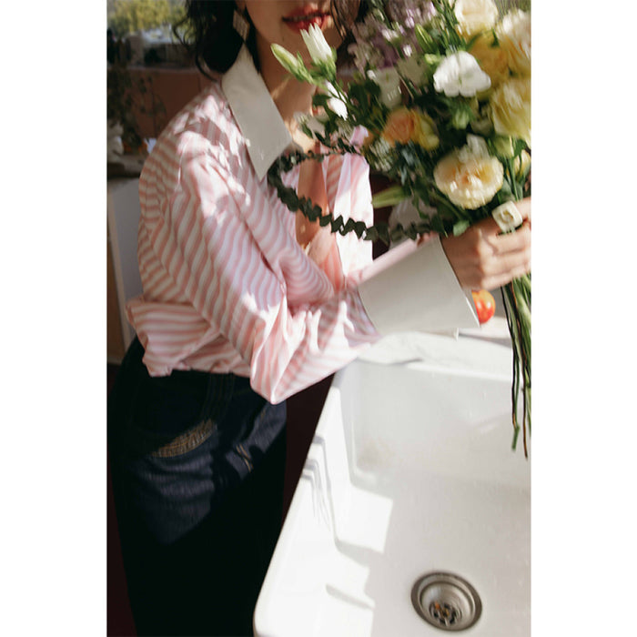 ROSEBANKS Pink Stripe Shirt Pink Stripe Contrast Shirt image 0