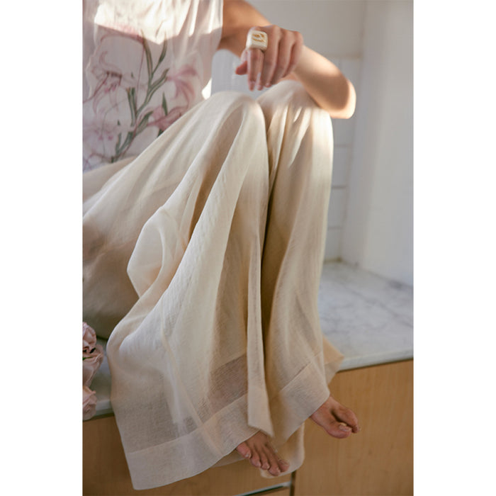 Rosebanks Light Shadow Yarn New Chinese Atmosphere Double Layer Yarn Wide Leg Pants Long Pants image 2