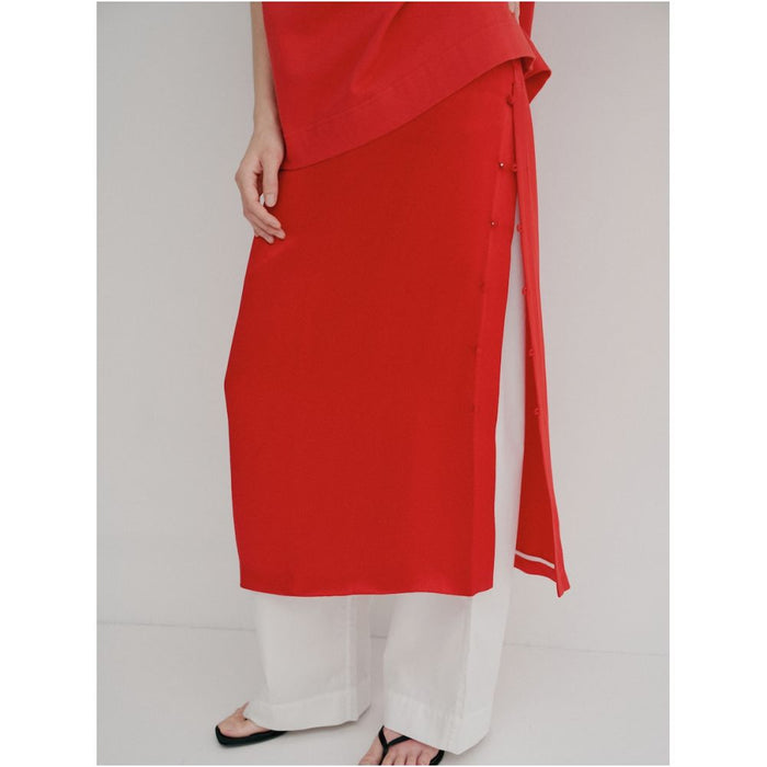 STUDIO YI AN Red Chinese style slit long skirt image 1