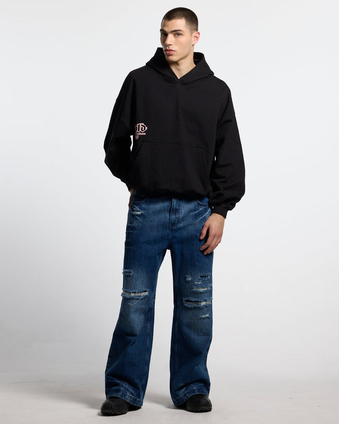 BANG BANG HOODIE BLACK - black graphic print hoodie, front view on male model - Cold Culture