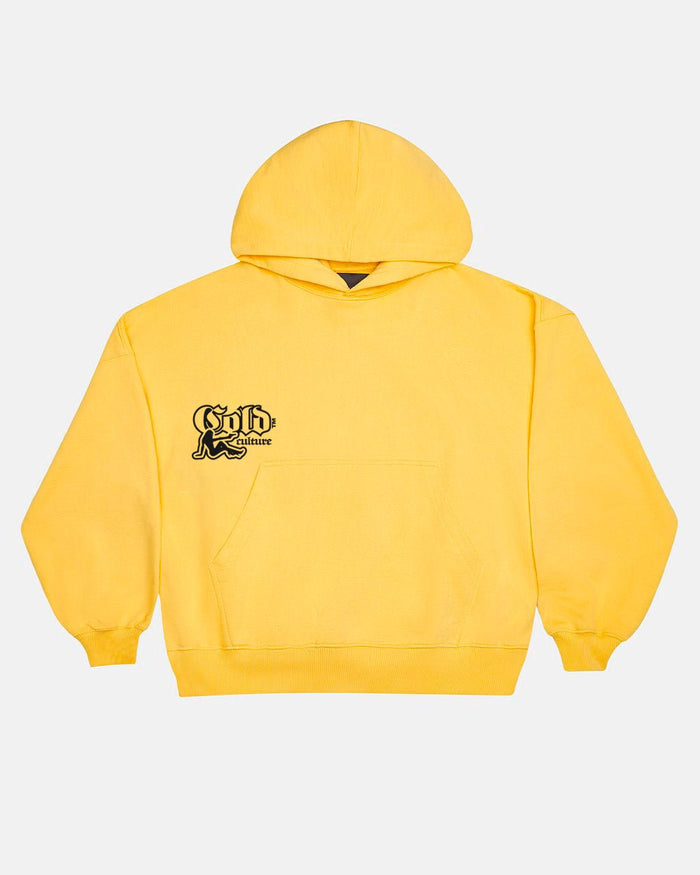 BANG BANG HOODIE YELLOW - yellow graphic print hoodie, front view - Cold Culture