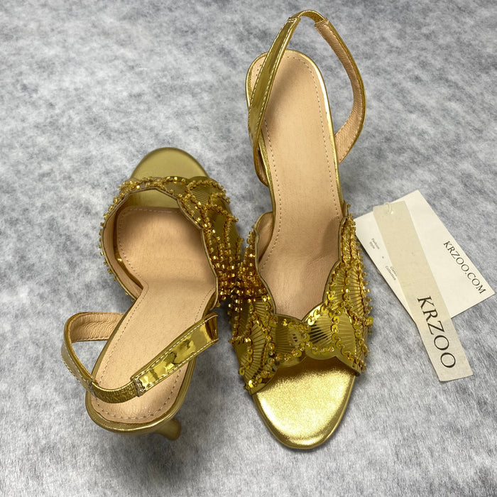 Beaded petal-shaped scale high-heeled shoes