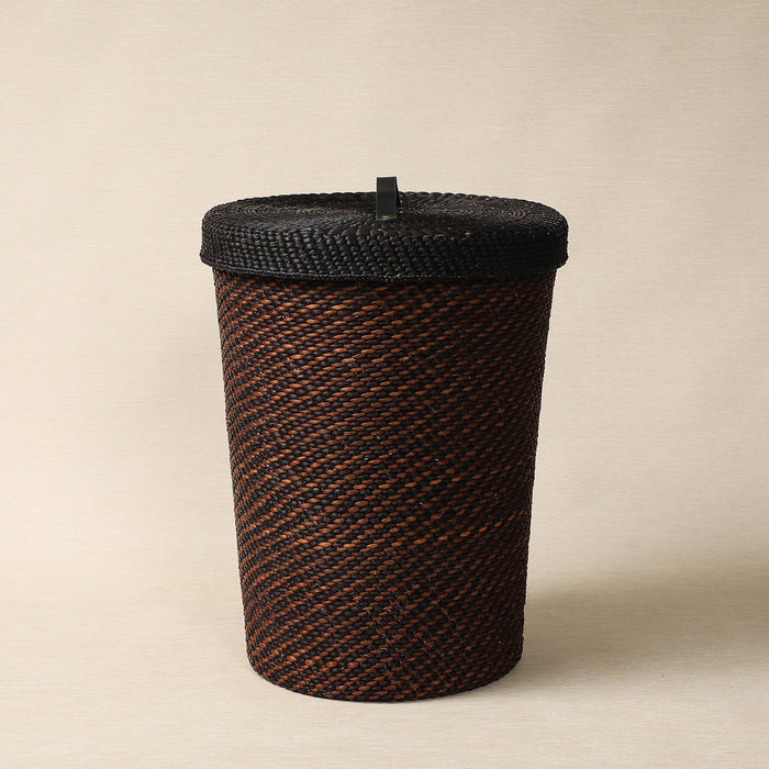 Black and Brown Hamper with Leather Handle