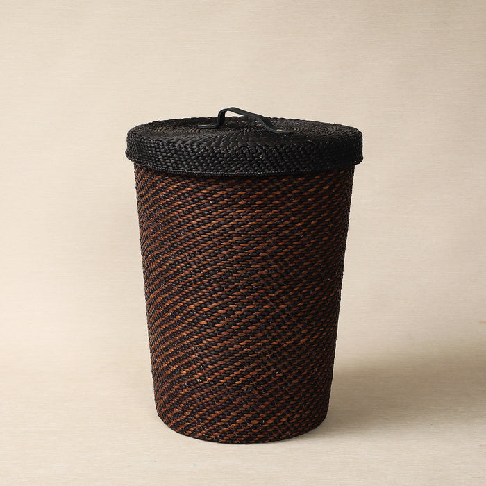 Black and Brown Hamper with Leather Handle