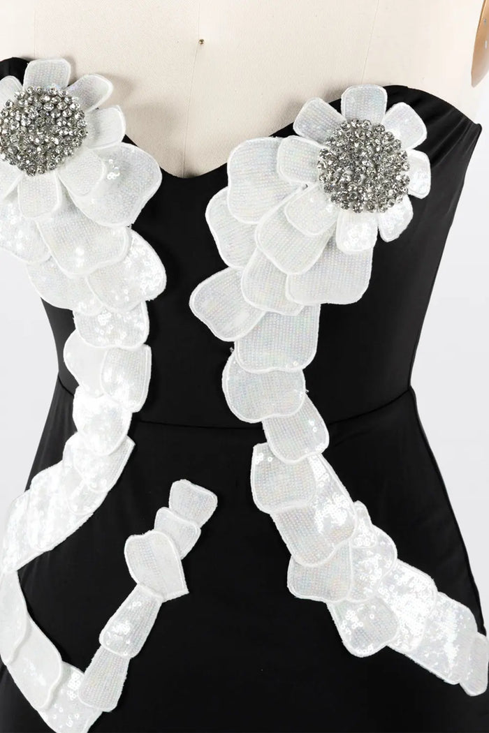 Black Strapless 3D Floral Applique Maxi Evening Dress ST033 Sheer Fairy