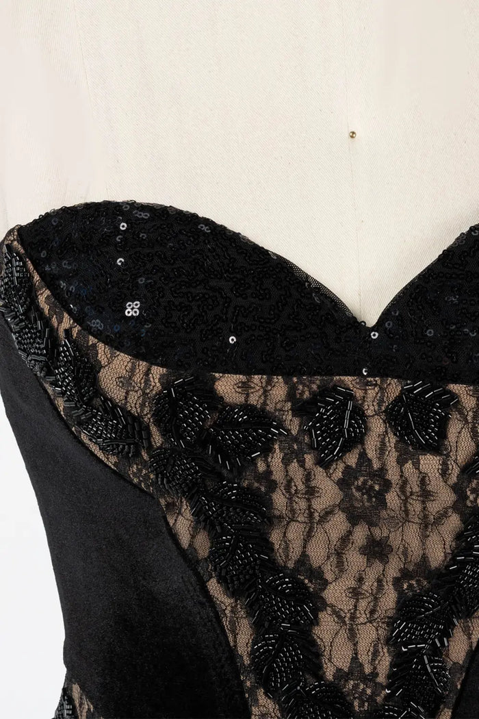 Black Strapless Corset Bodice Sequin Evening Gown ST047 Sheer Fairy
