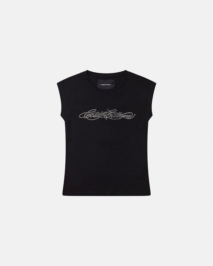 BLING BABY TEE BLACK - black fitted baby tee, front view - Cold Culture