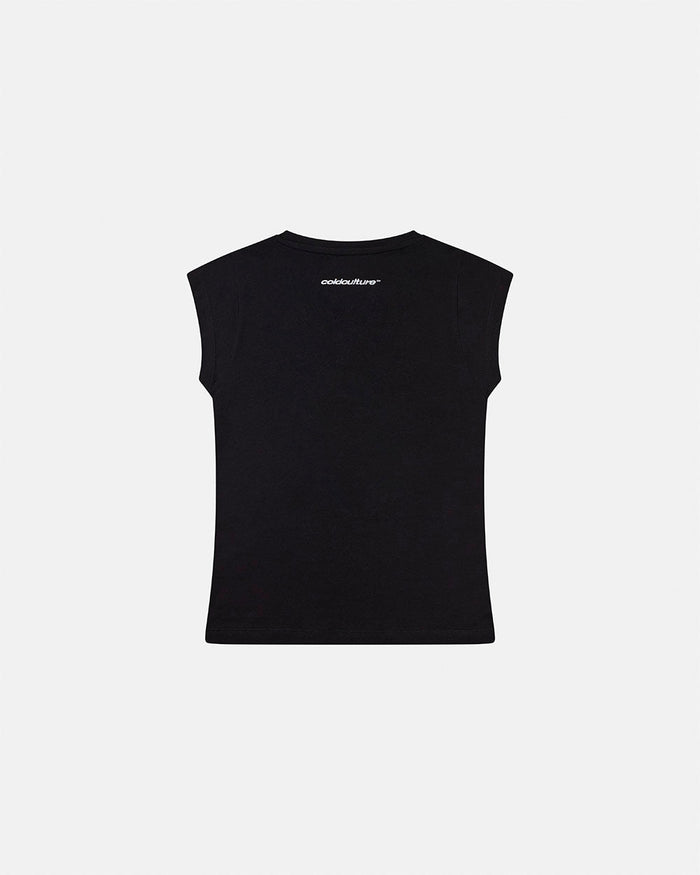 BLING BABY TEE BLACK - black fitted baby tee, back view - Cold Culture