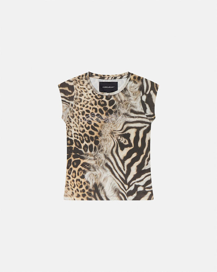 BLING BABY TEE LEOPARD - leopard print baby tee, front view - Cold Culture