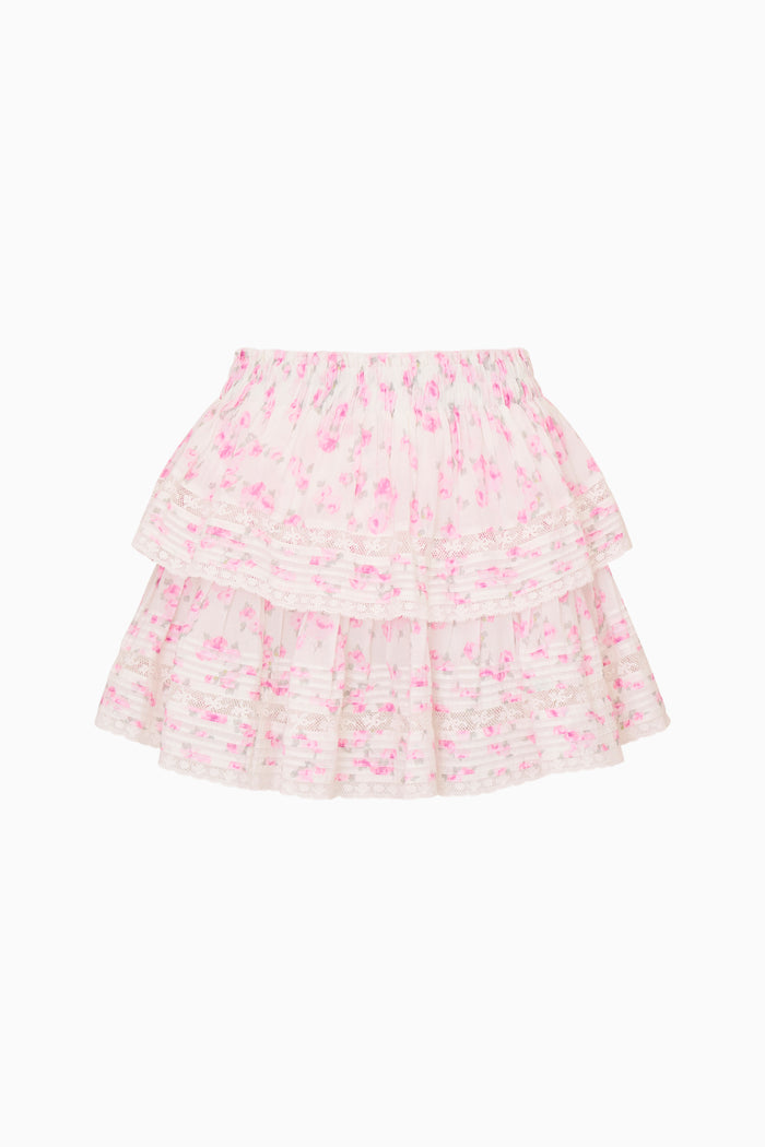 Two-layered pink floral skirt on a white background