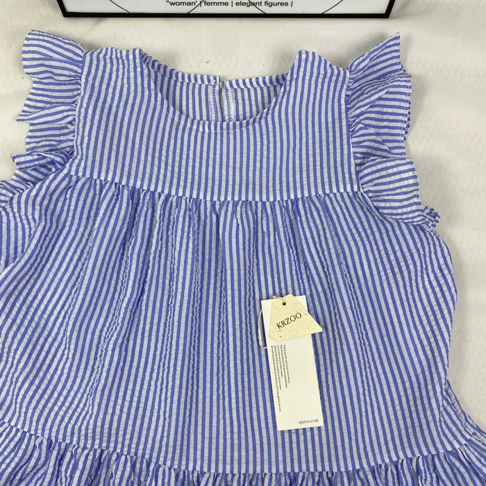 Blue and white thin striped sleeveless shirt