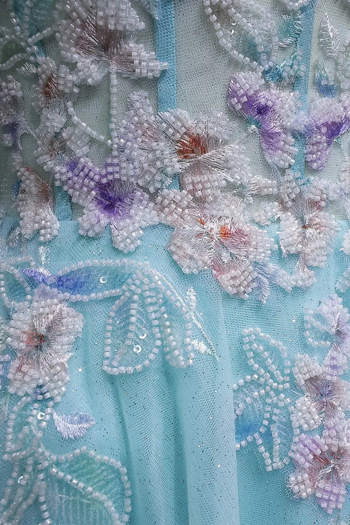 Blue Glitter Tulle Strapless Sweetheart Ballgown Prom Dress SH119 Sheer Fairy