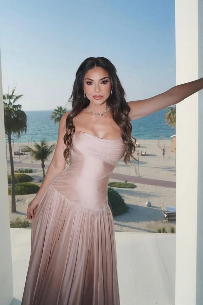 Blush Chiffon Strapless Ruched A-Line Pink Evening Dress SF024 Sheer Fairy