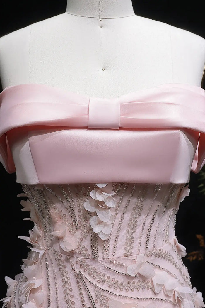Blush Pink 3D Floral Mermaid Off-the-Shoulder Prom Dress SH148 Sheer Fairy