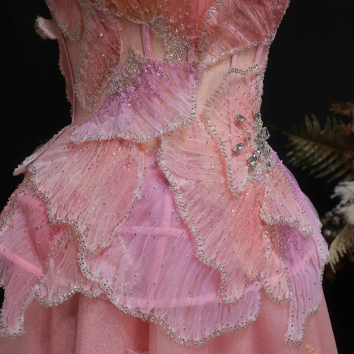 Blush Pink Strapless 3D Floral Ball Gown Long Evening Dress SS749 Sheer Fairy