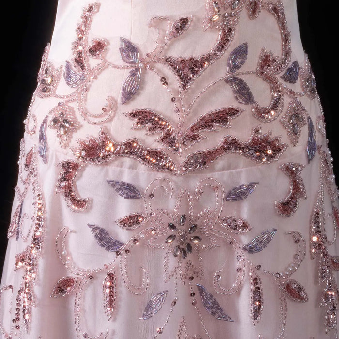 Blush Pink Strapless Sweetheart Beaded Floral A-Line Evening Gown SS529 Sheer Fairy