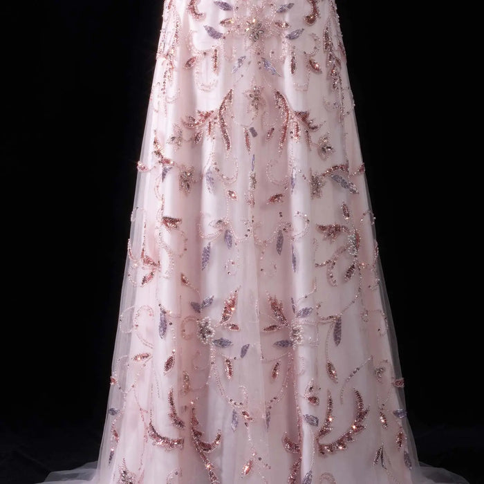 Blush Pink Strapless Sweetheart Beaded Floral A-Line Evening Gown SS529 Sheer Fairy