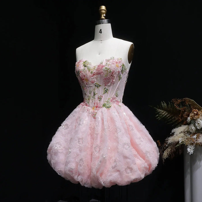 Blush Pink Sweetheart Floral Corset Homecoming Dress RM136 Sheer Fairy