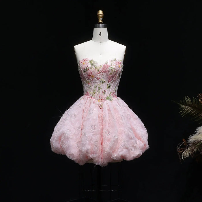 Blush Pink Sweetheart Floral Corset Homecoming Dress RM136 Sheer Fairy