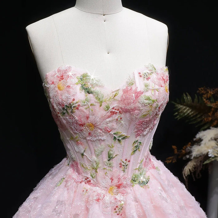 Blush Pink Sweetheart Floral Corset Homecoming Dress RM136 Sheer Fairy