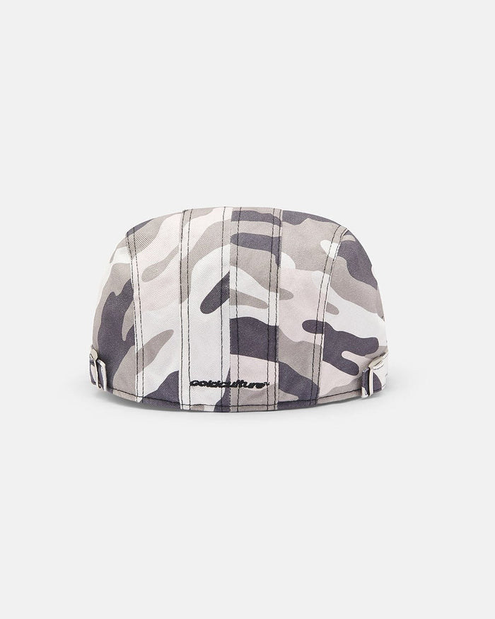 BONET CAMO - grey camo flat cap, back view - Cold Culture