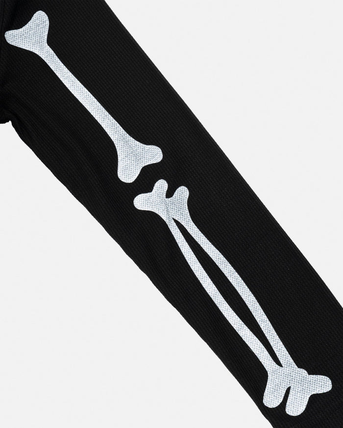 BONEY LONGSLEEVE BLACK - black skeleton print longsleeve tee, detail close-up - Cold Culture