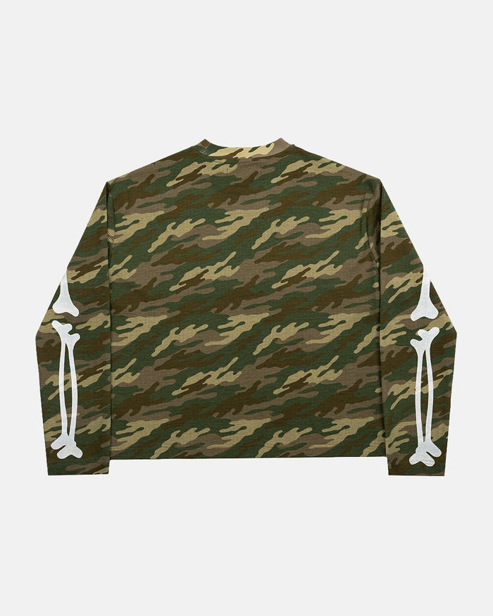 BONEY LONGSLEEVE CAMO - camo skeleton print longsleeve tee, back view - Cold Culture