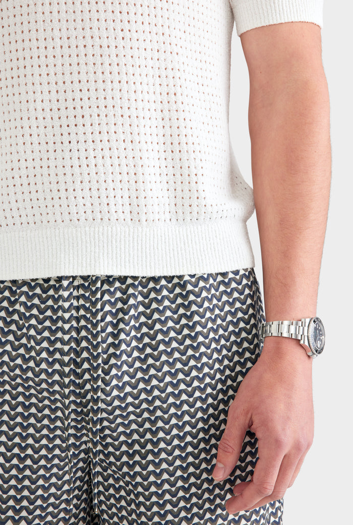 Boucle Open Knit Polo - Off White