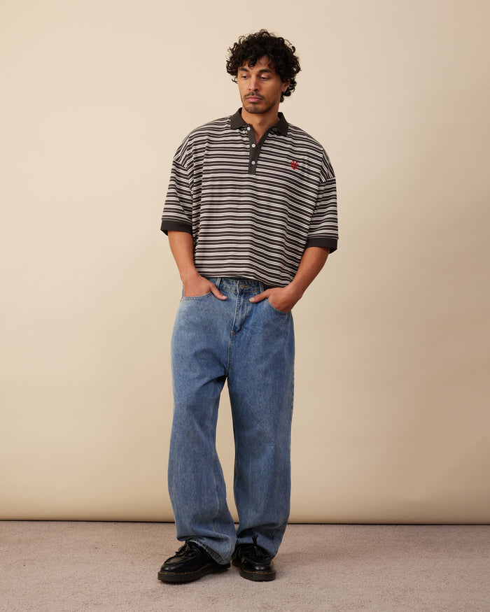 Boxy Polo | Brown Stripe