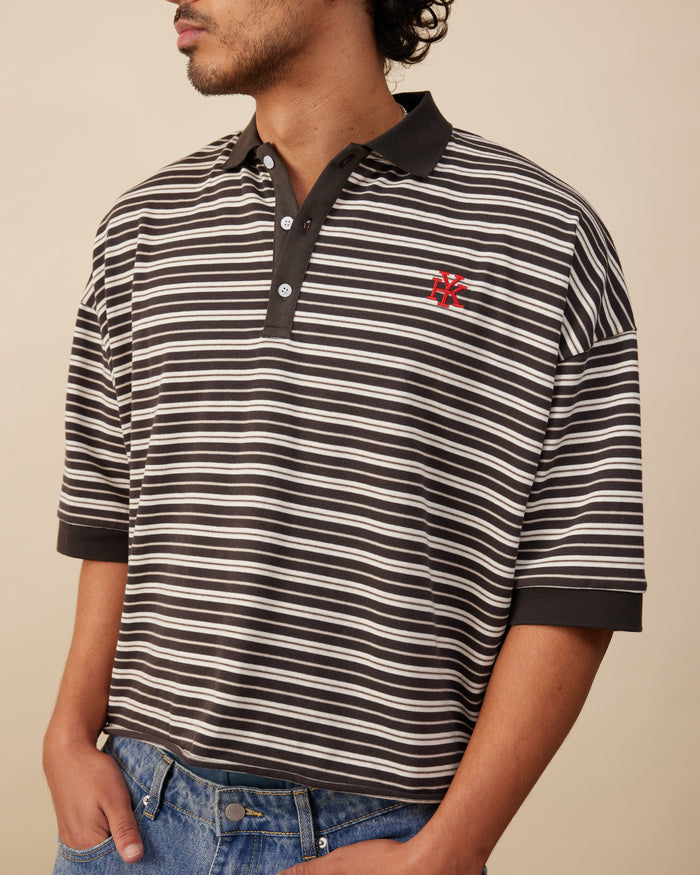 Boxy Polo | Brown Stripe