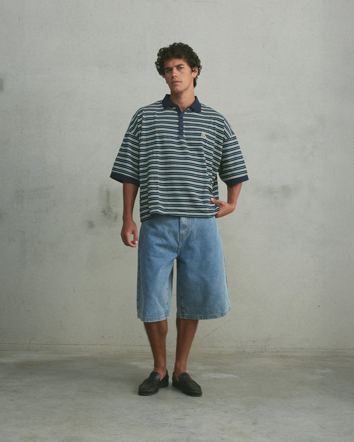 Boxy Polo | Navy Stripe