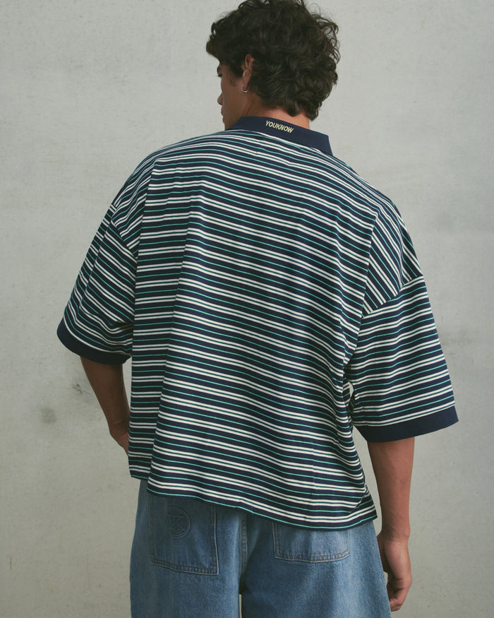 Boxy Polo | Navy Stripe
