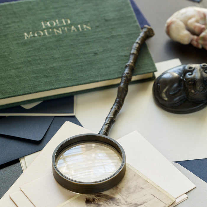 Branch handle magnifying glass in antique brass