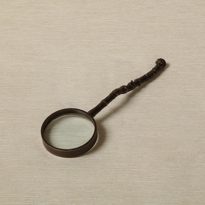 Branch handle magnifying glass in antique brass