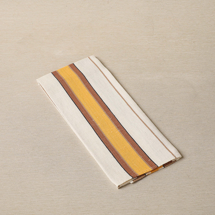 Brown, yellow, black stripe linen towel
