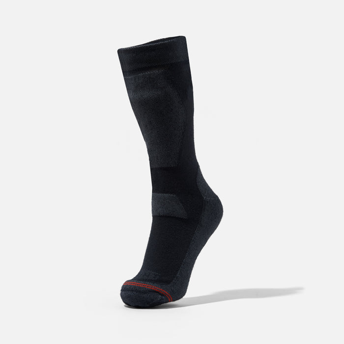 View 2 45 degree angle of left Durable warming socks from THERMOLITE yarn with BRUNT logo in black