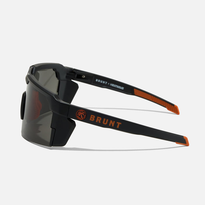 Left side of BRUNT future tech sunglasses in black * 0