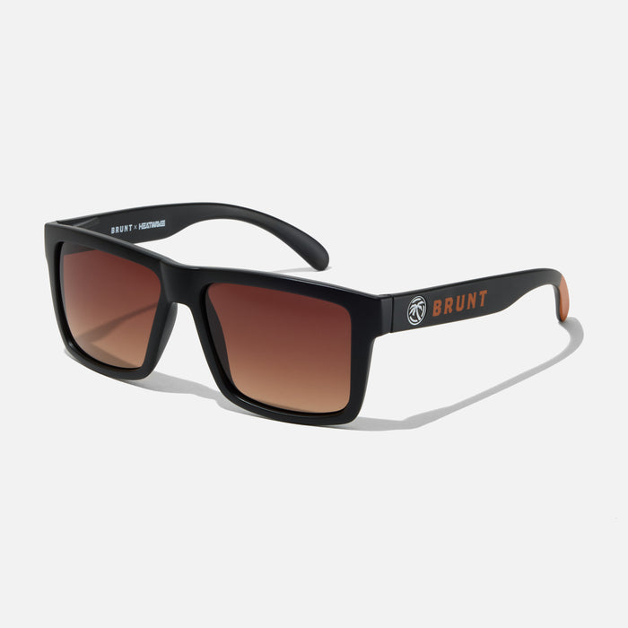 View 1 45 degree angle of right side of BRUNT x heatwave Z87 sunglasses in brown * 1
