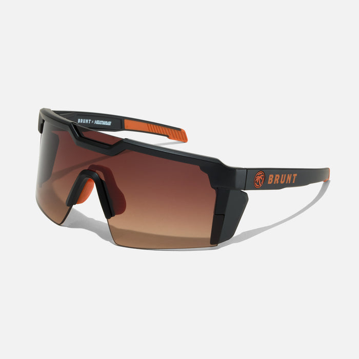 View 1 45 degree angle of the BRUNT future tech sunglasses in brown * 1