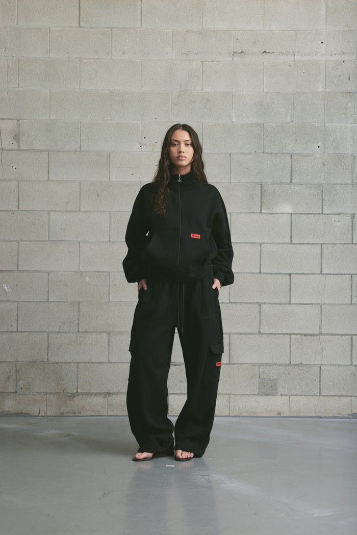 Brushed Fleece Cargo Sweatpant | Black