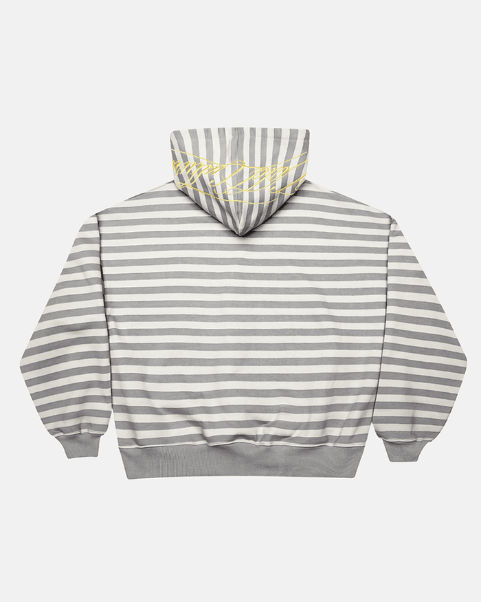 BUMBLE BEE HOODIE DARK GREY - grey striped hoodie, back view - Cold Culture
