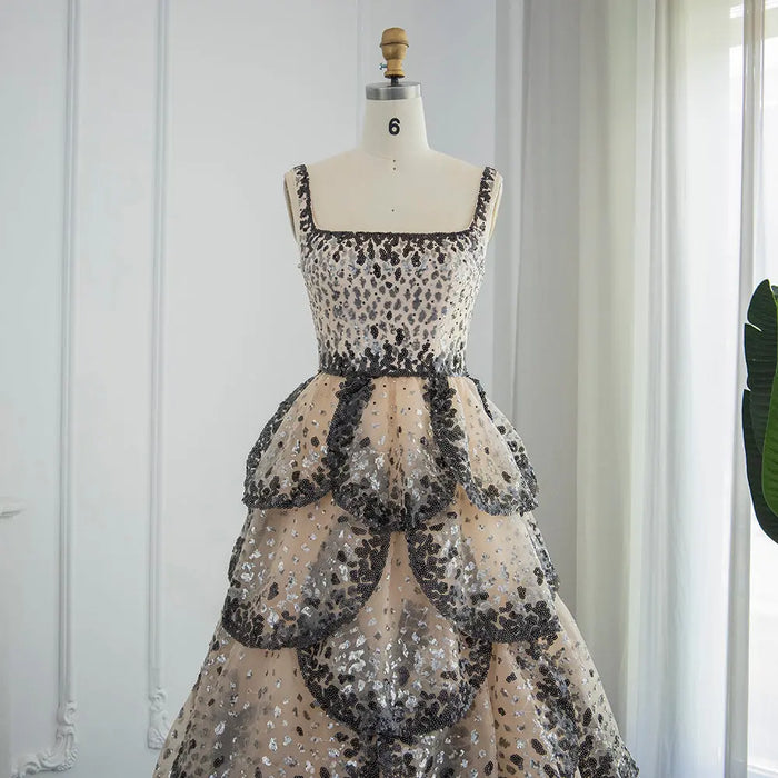 Champagne Silver Sequin Tiered Evening Dress SS243 Sheer Fairy