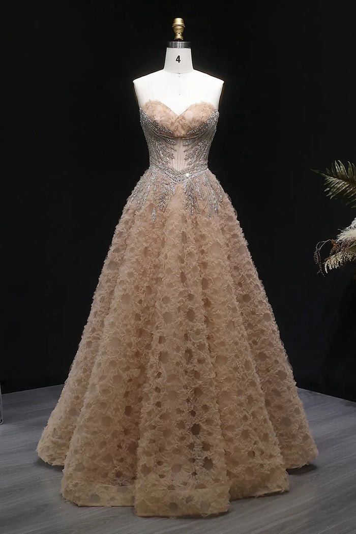 Champagne Sweetheart Beaded Sexy Prom Dress Long Evening Gown SH065 Sheer Fairy