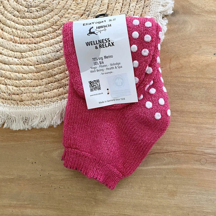 Chaussettes adulte laine et soie anti-dérapantes EliaYoga Hirsch Natur