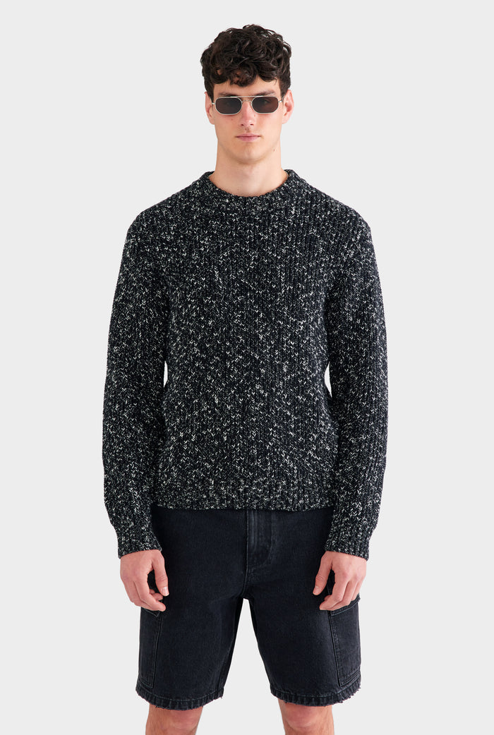 Chunky Wool Cotton Sweater - Black/White Marl