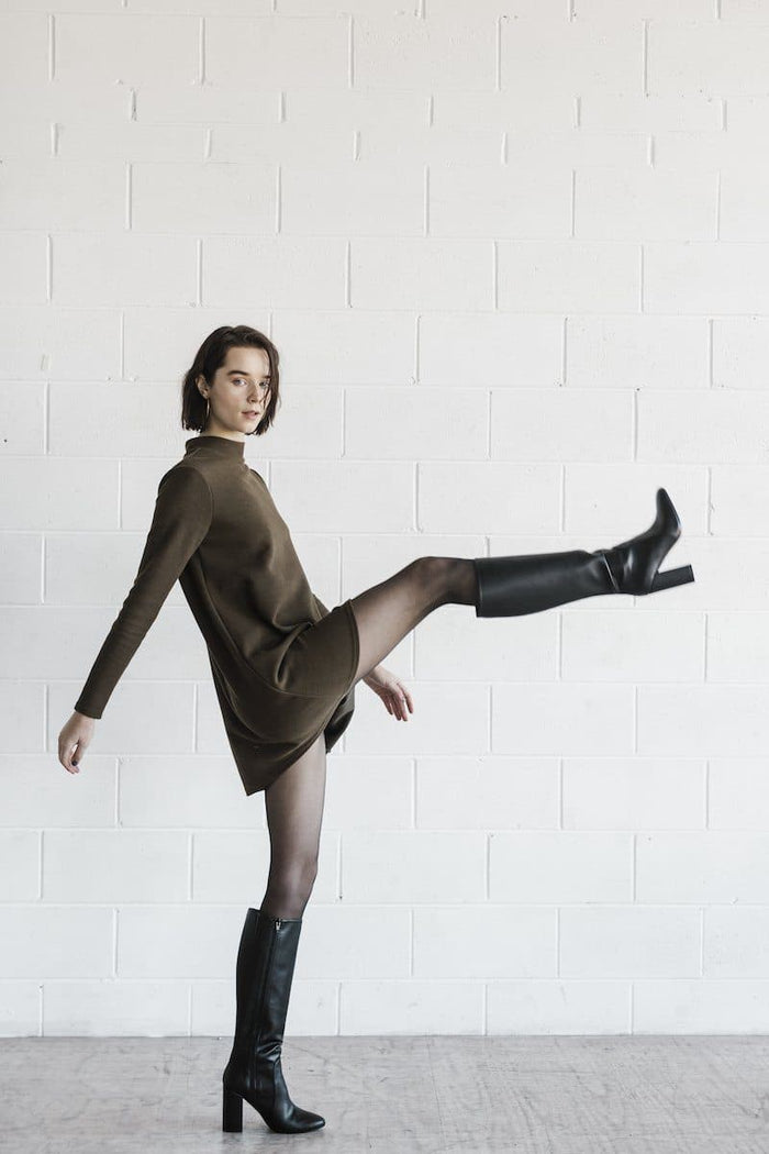 Claudia women's vegan heeled knee boots. Shop ethical women's vegan leather boots from Zette Shoes Australia.
