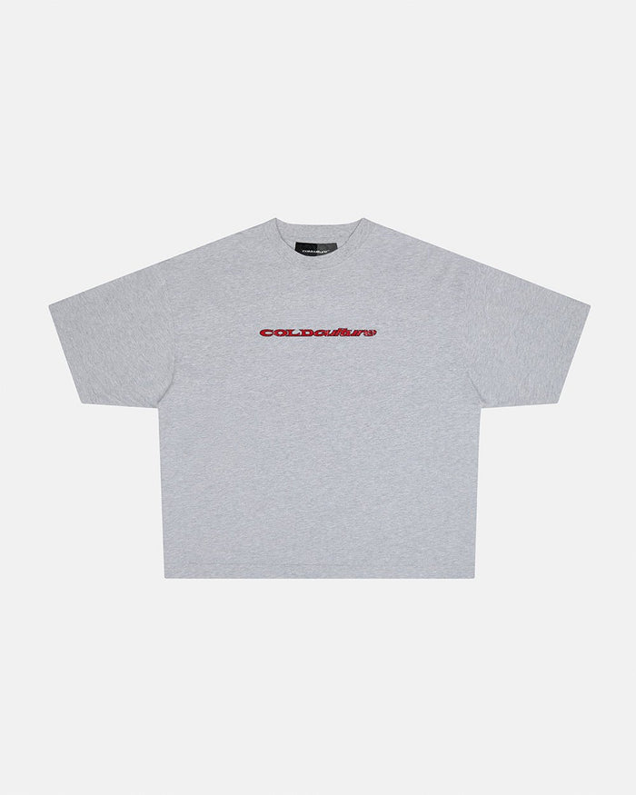 COLD´S GYM BOXY TEE GREY - grey boxy tee, front view - Cold Culture