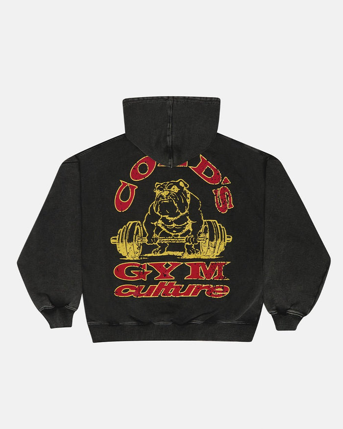 COLD´S GYM HOODIE BLACK - washed black hoodie, back view - Cold Culture