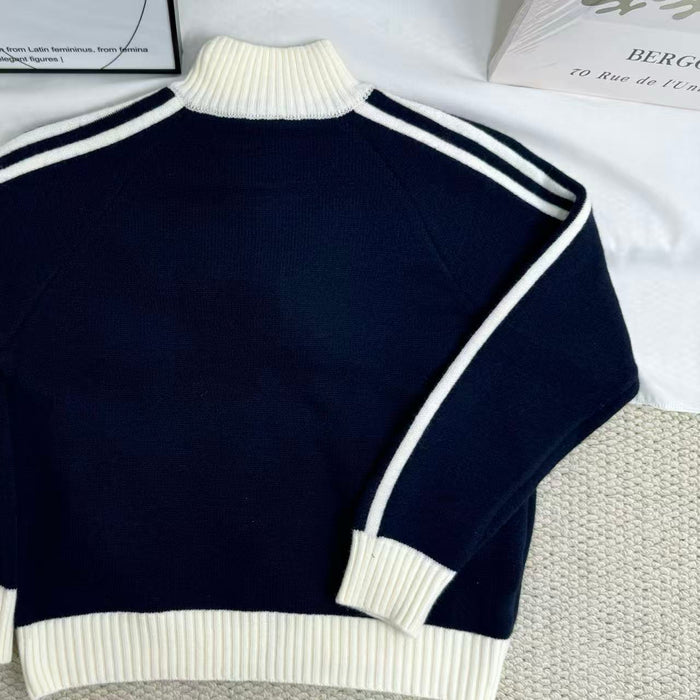 Color-block Long-sleeve Stand-collar Sweater